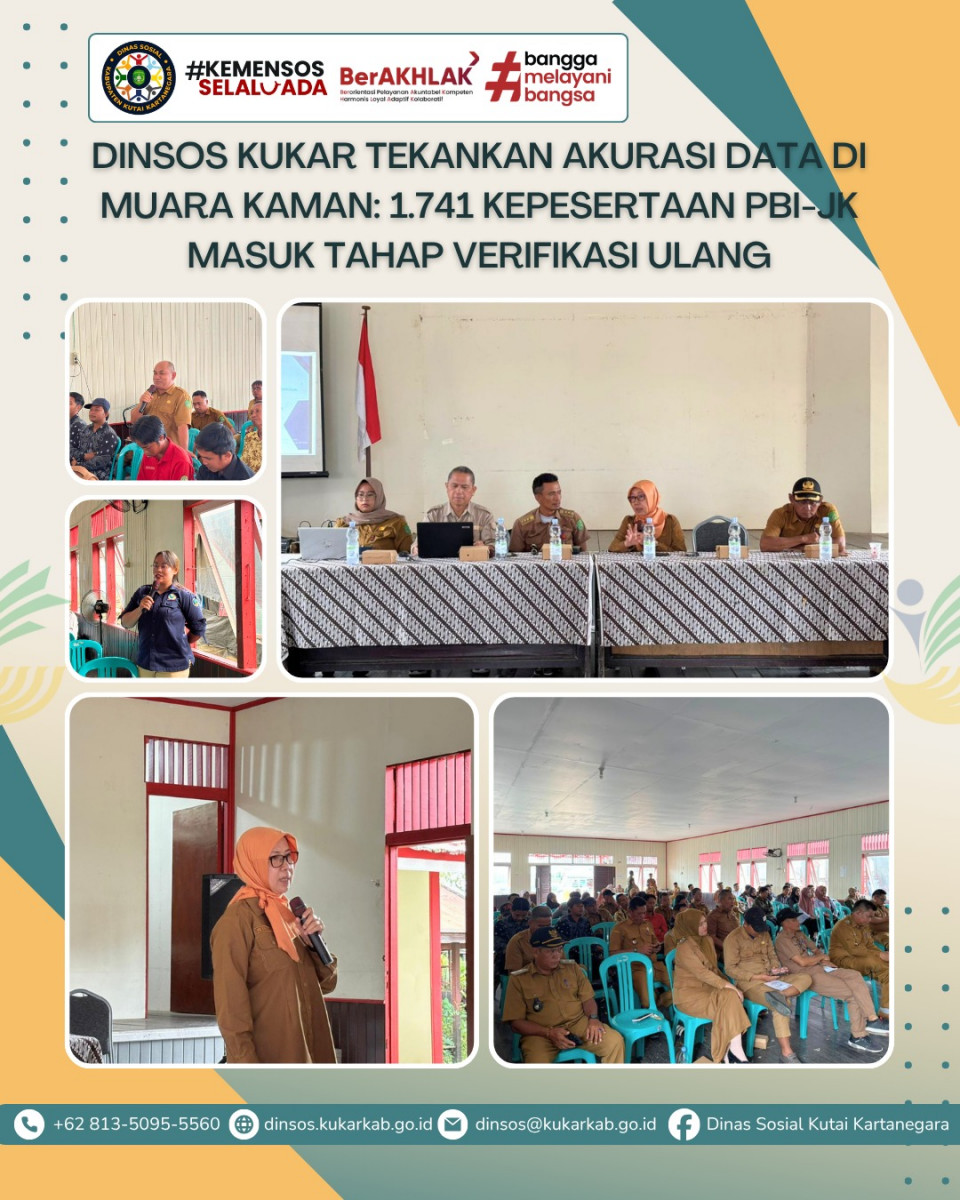 MUARA KAMAN, 05 MEI 2026 – Pemerintah Kabupaten Kutai Kartanegara melalui Dinas Sosial memberikan perhatian serius terhadap penonaktifan kepesertaan Penerima Bantuan Iuran Jaminan Kesehatan (PBI-JK) di wilayah Kecamatan Muara Kaman. Tercatat sebanyak 1.741 jiwa warga di wilayah tersebut mengalami penonaktifan kepesertaan oleh pemerintah pusat berdasarkan Keputusan Menteri Sosial Nomor 3/HUK/2026.
.
.
.
.
.
Selengkapnya di : https://dinsos.kukarkab.go.id/index.php/2026/05/06/dinsos-kukar-tekankan-akurasi-data-di-muara-kaman-1-741-kepesertaan-pbi-jk-masuk-tahap-verifikasi-ulang/