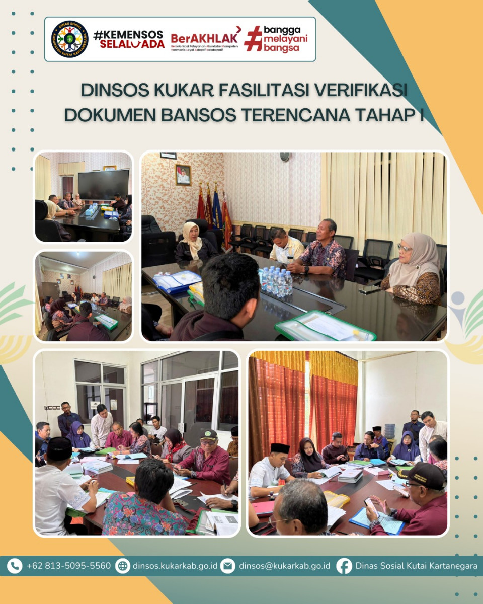 TENGGARONG, 12 Maret 2026 – Dinas Sosial Kabupaten Kutai Kartanegara menindaklanjuti Surat Dinas Sosial Provinsi Kalimantan Timur Nomor 400.9.3/219/DS‑1/2026 tanggal 3 Maret 2026 tentang pemberitahuan verifikasi dokumen pencairan Bantuan Sosial Terencana Tahap I tahun 2026.
.
.
.
.
.
Selengkapnya di : https://dinsos.kukarkab.go.id/index.php/2026/03/12/dinsos-kukar-fasilitasi-verifikasi-dokumen-bansos-terencana-tahap-i/