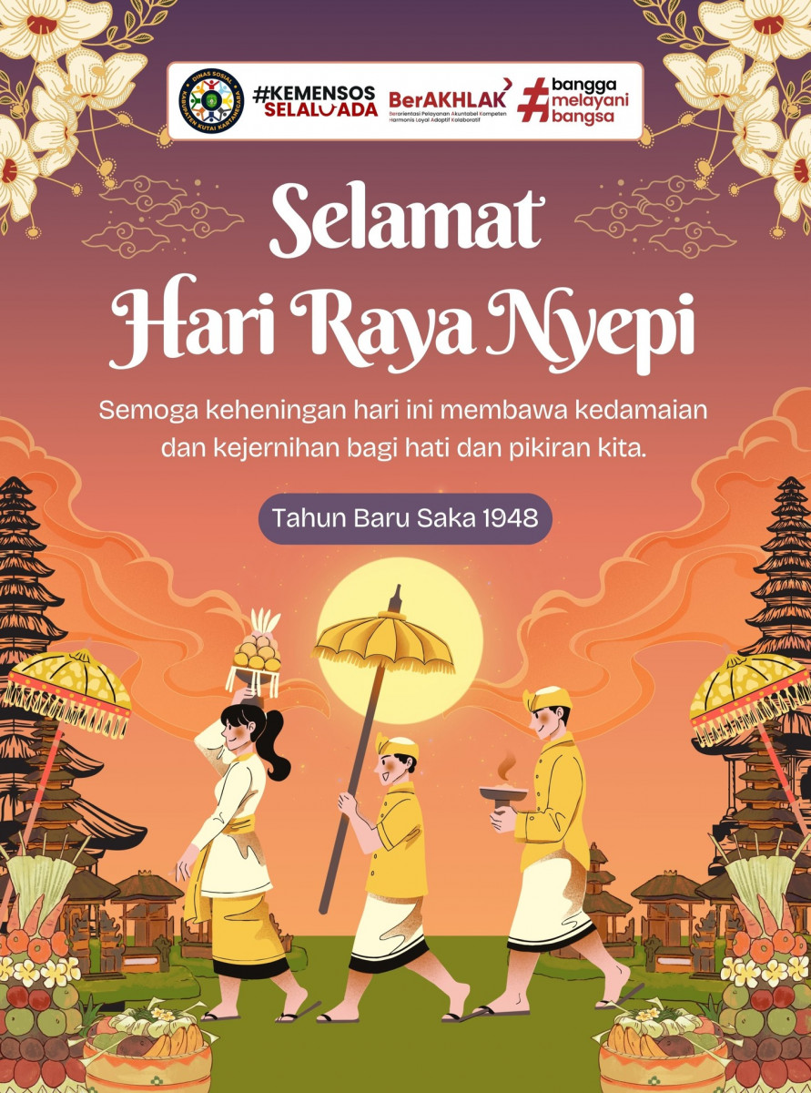 "Rahajeng Nyanggra Rahina Nyepi Tahun Baru Saka 1948. 🕯️✨

Di hari yang penuh kesucian ini, mari kita sejenak mengheningkan cipta, melepaskan hiruk-pikuk dunia, dan kembali ke jati diri melalui Catur Brata Penyepian. Semoga kedamaian senantiasa menyertai kita semua dalam membangun daerah yang lebih harmonis.

Selamat melaksanakan tapa brata penyepian bagi seluruh umat yang merayakan."