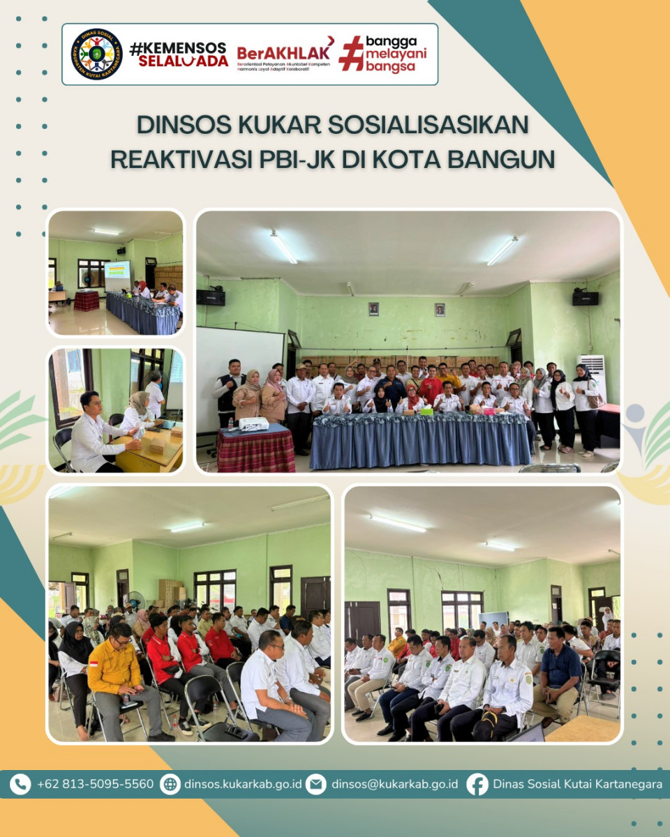 KOTA BANGUN, 15 April 2026 – Dinas Sosial Kabupaten Kutai Kartanegara melanjutkan rangkaian Sosialisasi Keputusan Menteri Sosial Nomor 3/HUK/2026 tentang Penetapan Bantuan Iuran Jaminan Kesehatan (PBI‑JK). Kegiatan berlangsung di Aula Kecamatan Kota Bangun dan dihadiri oleh Camat Kota Bangun, Sekretaris Camat, para Kasi Kesra, serta tim Puskesos Kecamatan Kota Bangun.
.
.
.
.
.
Selengkapnya di : https://dinsos.kukarkab.go.id/index.php/2026/04/16/dinsos-kukar-sosialisasikan-reaktivasi-pbi-jk-di-kota-bangun/
