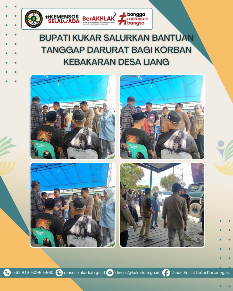 KOTA BANGUN, 24 April 2026 – Pemerintah Kabupaten Kutai Kartanegara (Kukar) menunjukkan komitmen cepat dalam penanggulangan bencana dengan meninjau langsung lokasi musibah kebakaran di Desa Liang, Kecamatan Kota Bangun. Kunjungan ini dipimpin langsung oleh Bupati Kukar, Aulia Rahman Basri, didampingi jajaran Organisasi Perangkat Daerah (OPD) terkait, termasuk Dinas Sosial Kabupaten Kutai Kartanegara.
.
.
.
.
.
Selengkapnya di : https://dinsos.kukarkab.go.id/index.php/2026/04/25/bupati-kukar-salurkan-bantuan-tanggap-darurat-bagi-korban-kebakaran-desa-liang/