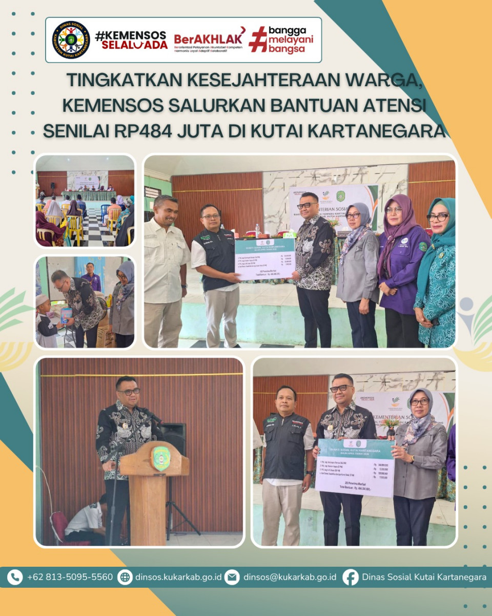 LOA DURI ILIR, 29 April 2026 – Kementerian Sosial Republik Indonesia melalui Sentra Terpadu “Kartini” di Temanggung melaksanakan rangkaian kegiatan Bakti Sosial di Kabupaten Kutai Kartanegara (Kukar) pada akhir April 2026. Acara ini dihadiri langsung oleh Bupati Kutai Kartanegara, Aulia Rahman Basri, sebagai bentuk sinergi antara pemerintah pusat dan daerah dalam penguatan kesejahteraan sosial masyarakat.
.
.
.
.
.
Selengkapnya di : https://dinsos.kukarkab.go.id/index.php/2026/04/29/tingkatkan-kesejahteraan-warga-kemensos-salurkan-bantuan-atensi-senilai-rp484-juta-di-kutai-kartanegara/
