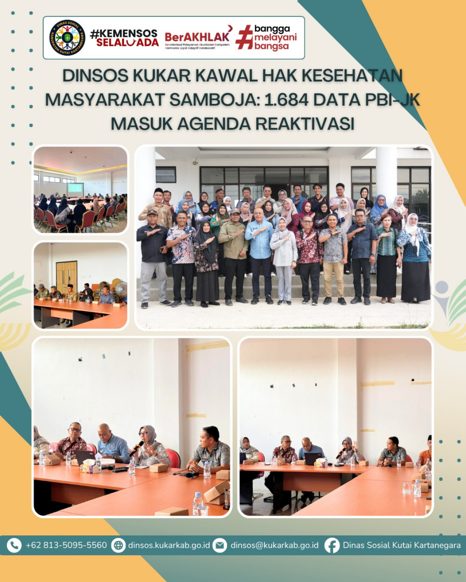 SAMBOJA, 7 Mei 2026 – Dinas Sosial Kabupaten Kutai Kartanegara kembali memperluas jangkauan sosialisasi reaktivasi jaminan kesehatan bagi masyarakat. Kali ini, perhatian difokuskan pada Kecamatan Samboja, menyusul adanya penonaktifan 1.684 jiwa kepesertaan Penerima Bantuan Iuran Jaminan Kesehatan (PBI-JK) oleh pemerintah pusat.
.
.
.
.
.
Selengkapnya di : https://dinsos.kukarkab.go.id/index.php/2026/05/08/dinsos-kukar-kawal-hak-kesehatan-masyarakat-samboja-1-684-data-pbi-jk-masuk-agenda-reaktivasi/