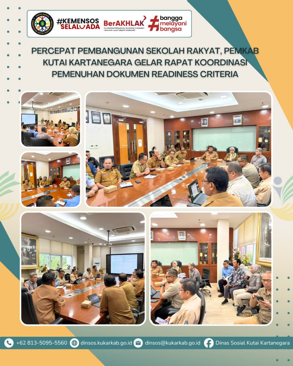 TENGGARONG – Pemerintah Kabupaten Kutai Kartanegara terus bergerak cepat dalam mengupayakan percepatan penyelenggaraan infrastruktur pendidikan di daerah. Bertempat di Ruang Rapat Sekretaris Daerah (Sekda), Pemkab Kutai Kartanegara menggelar rapat koordinasi penting terkait pembahasan penyediaan dokumen Readiness Criteria untuk Penyelenggaraan Sekolah Rakyat (SR) di Kabupaten Kutai Kartanegara, Selasa (02/06/2026).
.
.
.
.
.
Selengkapnya di : https://dinsos.kukarkab.go.id/index.php/2026/06/03/percepat-pembangunan-sekolah-rakyat-pemkab-kutai-kartanegara-gelar-rapat-koordinasi-pemenuhan-dokumen-readiness-criteria/