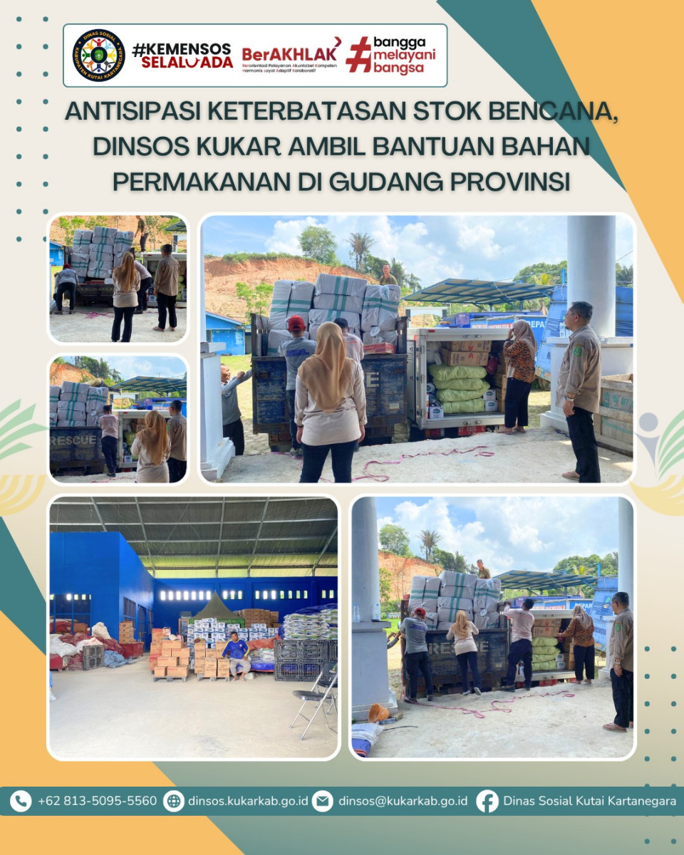 SAMARINDA, 04 Juni 2026 – Pemerintah Kabupaten Kutai Kartanegara melalui Dinas Sosial (Dinsos) mengambil langkah taktis guna mengantisipasi keterbatasan anggaran penanggulangan bencana daerah akibat defisit APBD. Untuk memastikan ketersediaan bantuan darurat bagi masyarakat tetap terjaga, Dinas Sosial berkoordinasi secara langsung dengan Dinas Sosial Provinsi Kalimantan Timur guna mengambil bantuan logistik tambahan.
.
.
.
.
.
Selengkapnya di : https://dinsos.kukarkab.go.id/index.php/2026/06/04/antisipasi-keterbatasan-stok-bencana-dinsos-kukar-ambil-bantuan-bahan-permakanan-di-gudang-provinsi/