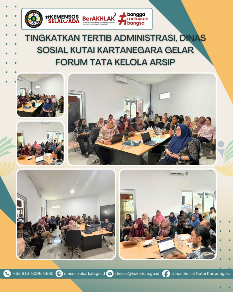 TENGGARONG – Dinas Sosial (Dinsos) Kabupaten Kutai Kartanegara berkomitmen kuat untuk terus meningkatkan tertib administrasi di lingkungan instansinya. Langkah ini diwujudkan melalui penyelenggaraan forum "Sharing Tata Kelola Arsip" yang berlangsung di Ruang Rapat Pais Patin Kantor Dinsos pada Kamis (11/6/2026).
.
.
.
.
.
Selengkapnya di : https://dinsos.kukarkab.go.id/index.php/2026/06/11/tingkatkan-tertib-administrasi-dinas-sosial-kutai-kartanegara-gelar-forum-tata-kelola-arsip/